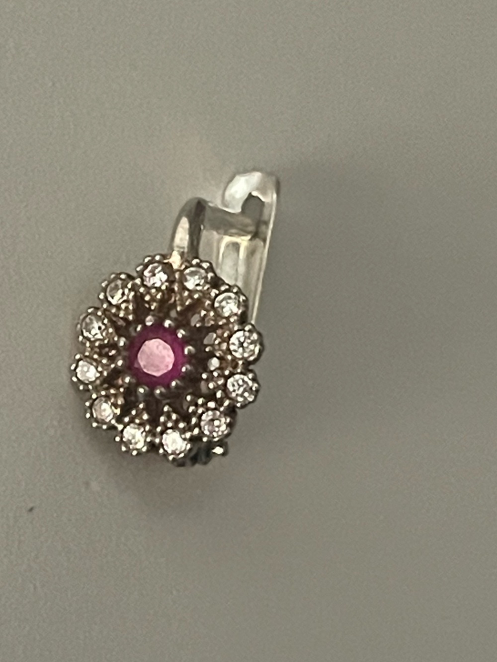 Sterling Singel Silver 925 Floral Cluster Earring with Pink Centerstone